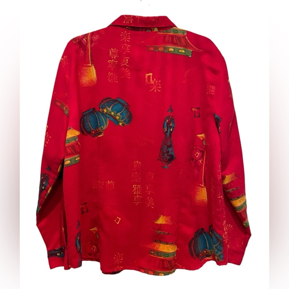 Chicos Red Asian Patterned Shirt/Jacket, Size 3 - Picture 2 of 6